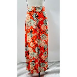 NWT Free People Orange Floral Maxi Skirt w/ Split